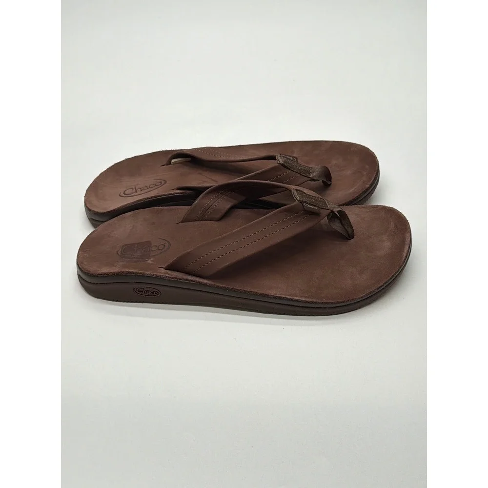 Chaco Playa Pro Leather Flip Flop Sandals Mens 8 Brown Suede LUVSEAT Footbed